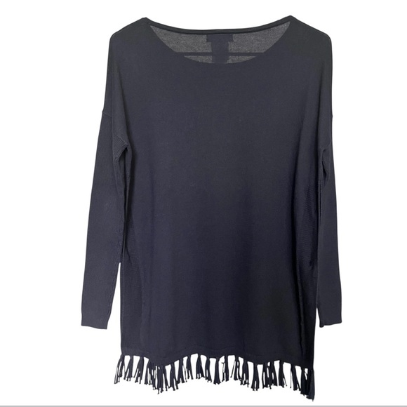 Lilly Pulitzer Ramona Sweater SZ XS Navy Blue Preppy Classic Fringe Hem - Picture 2 of 10